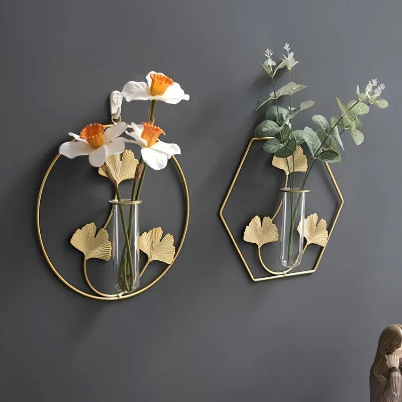 Vase Mural en Fer Forgé Feuille de Ginkgo Eclipta