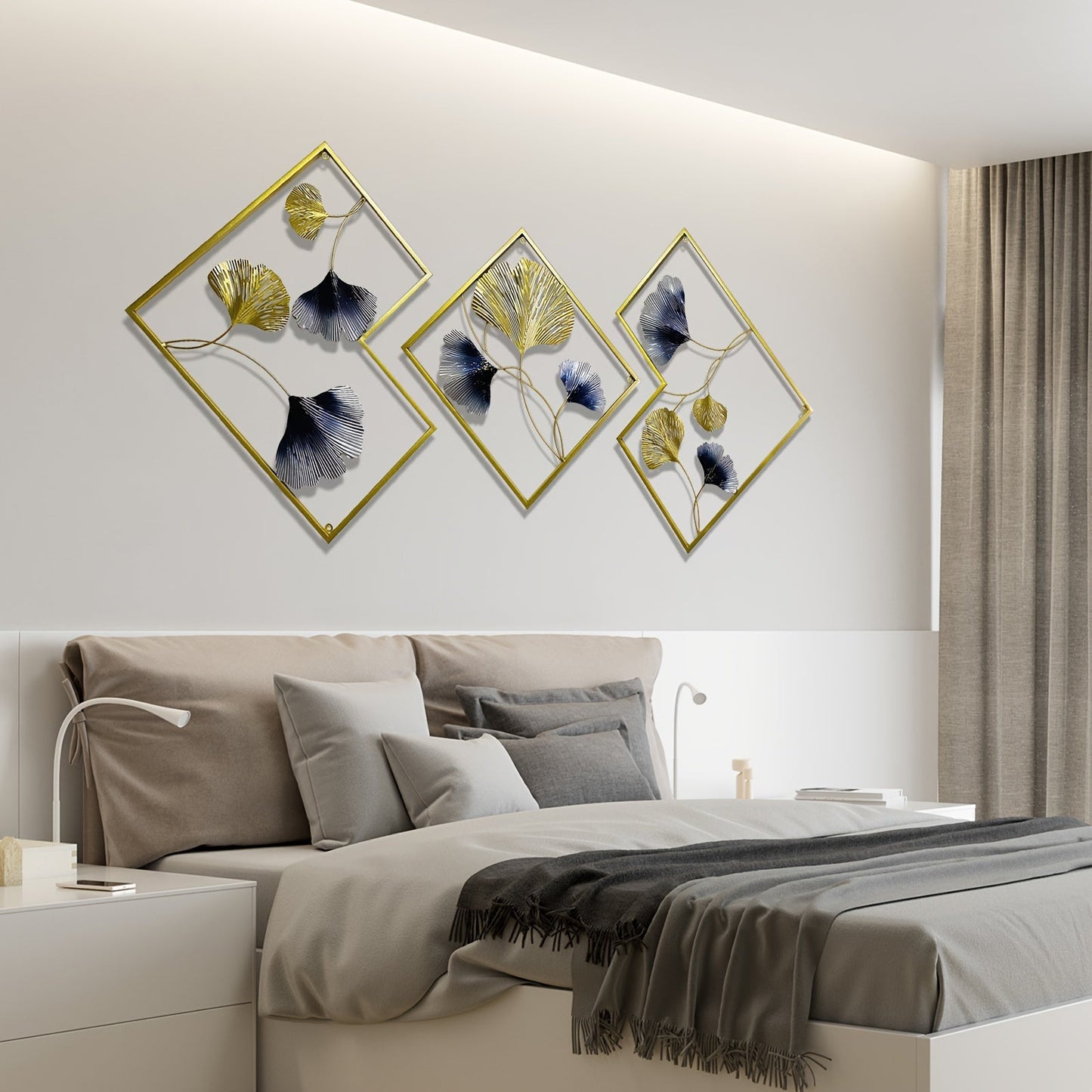 Ensemble de 3 Décorations Murales Dorées Ginkgo Eclipta