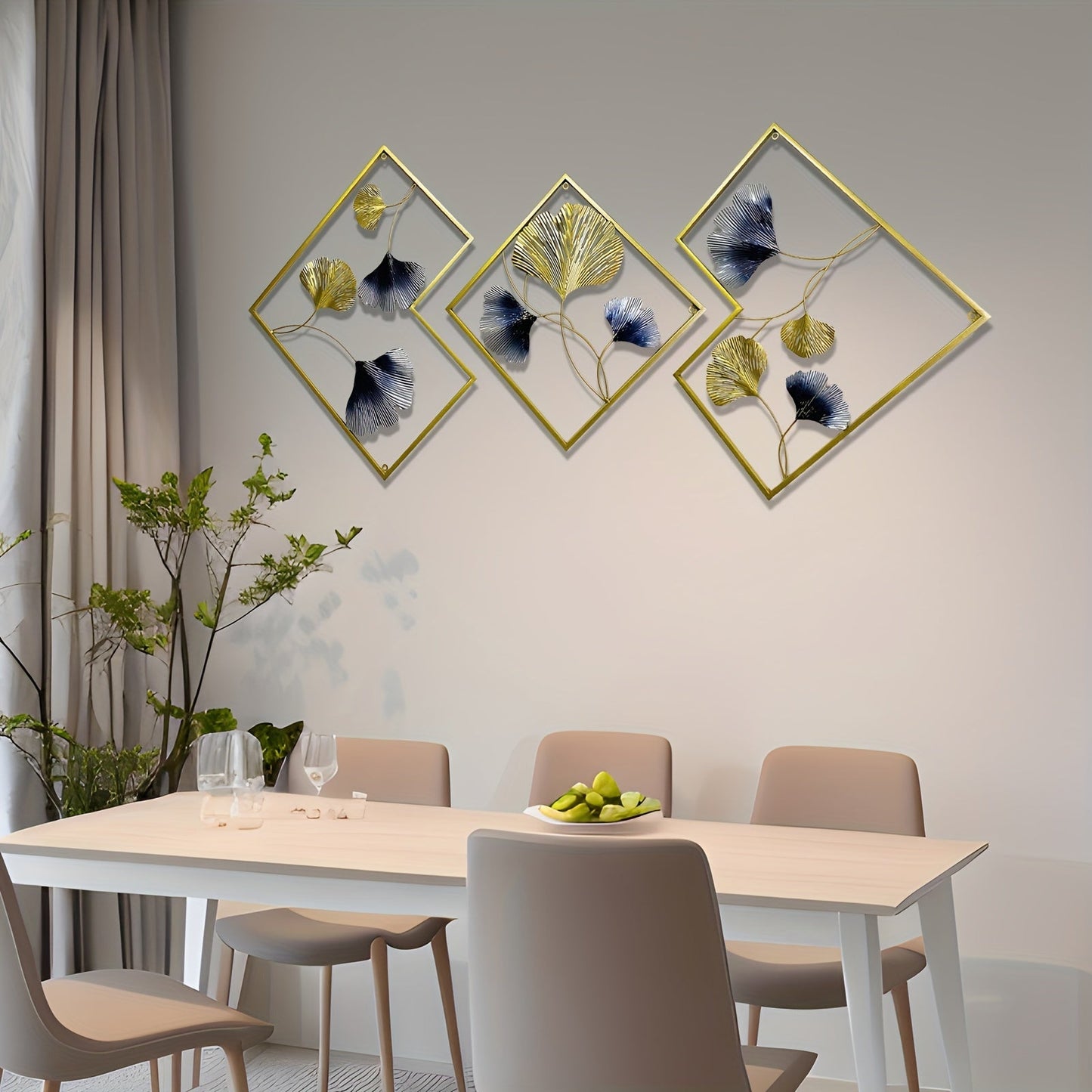 Ensemble de 3 Décorations Murales Dorées Ginkgo Eclipta