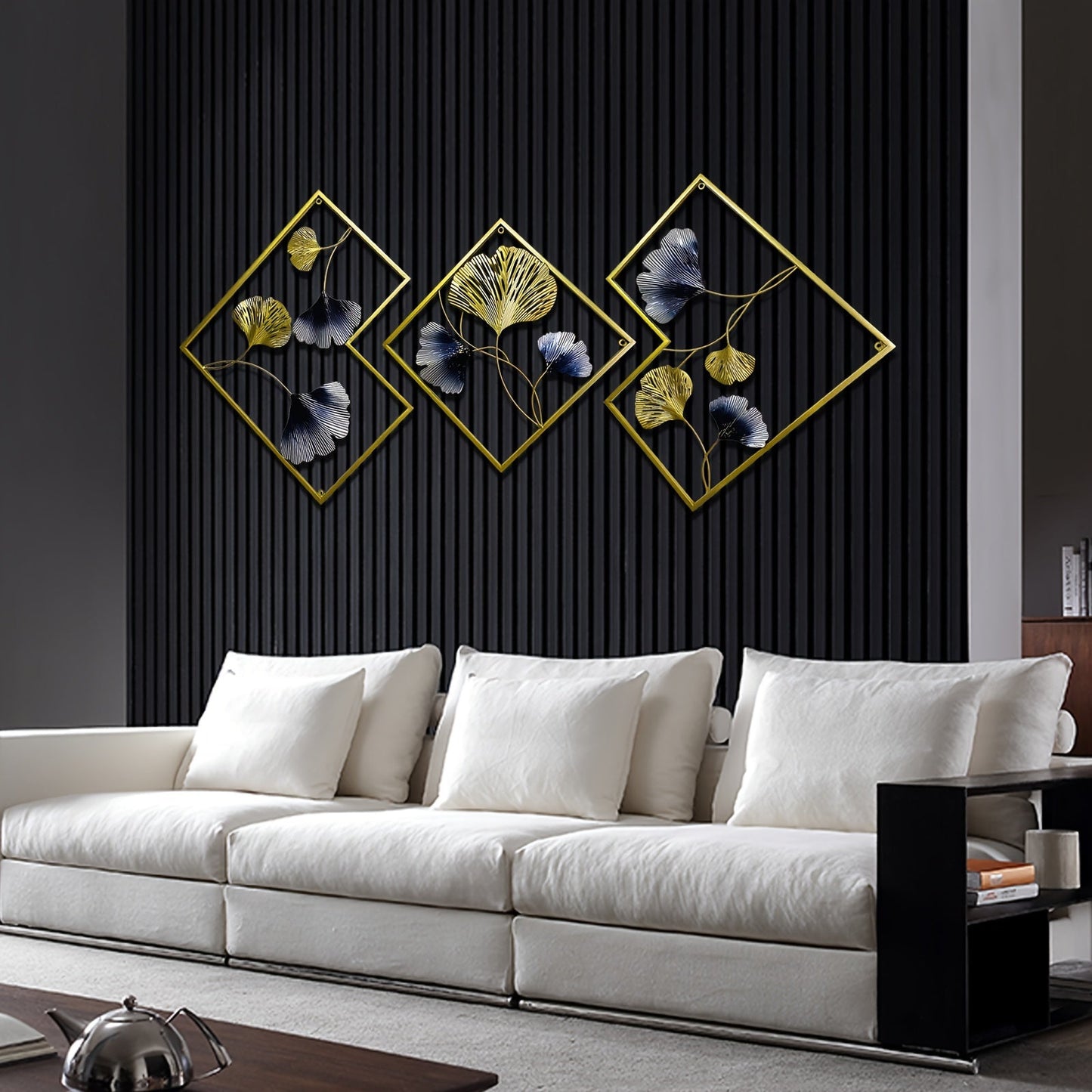 Ensemble de 3 Décorations Murales Dorées Ginkgo Eclipta