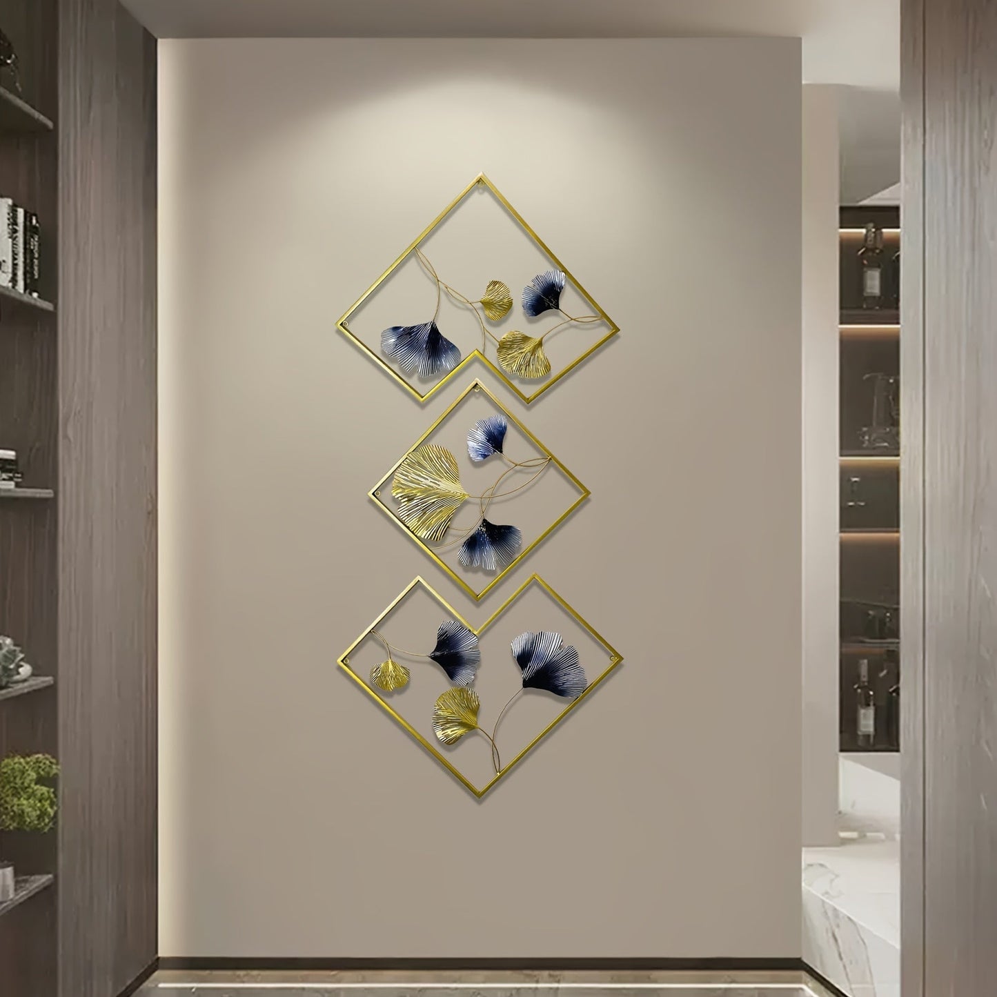 Ensemble de 3 Décorations Murales Dorées Ginkgo Eclipta