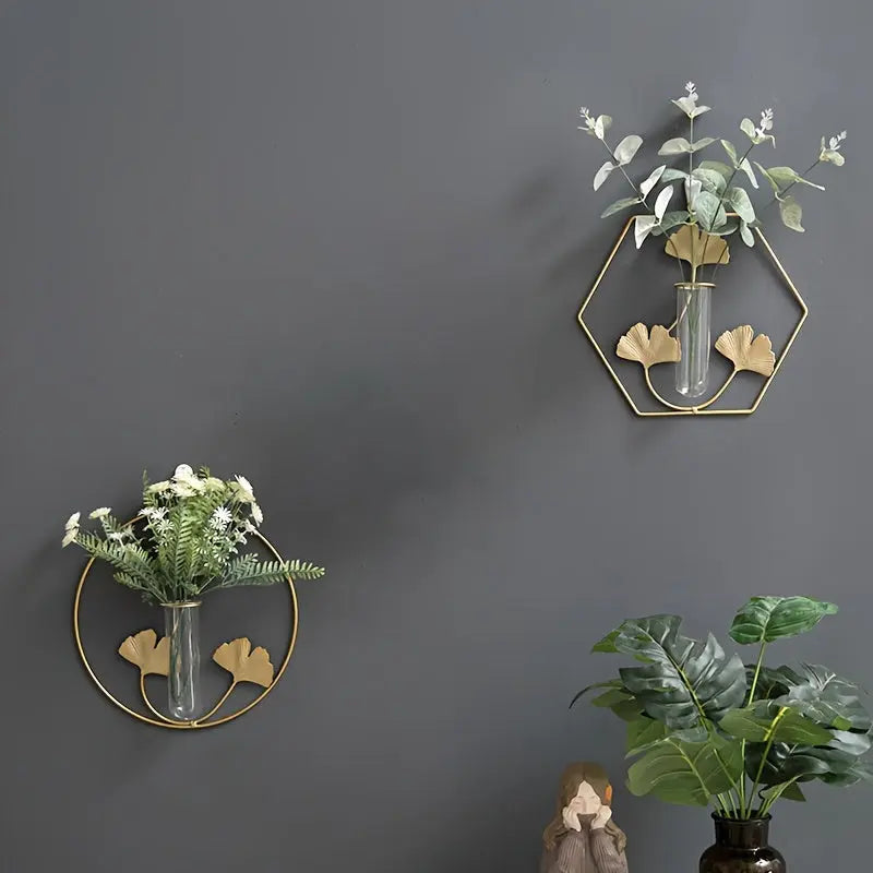 Vase Mural en Fer Forgé Feuille de Ginkgo Eclipta