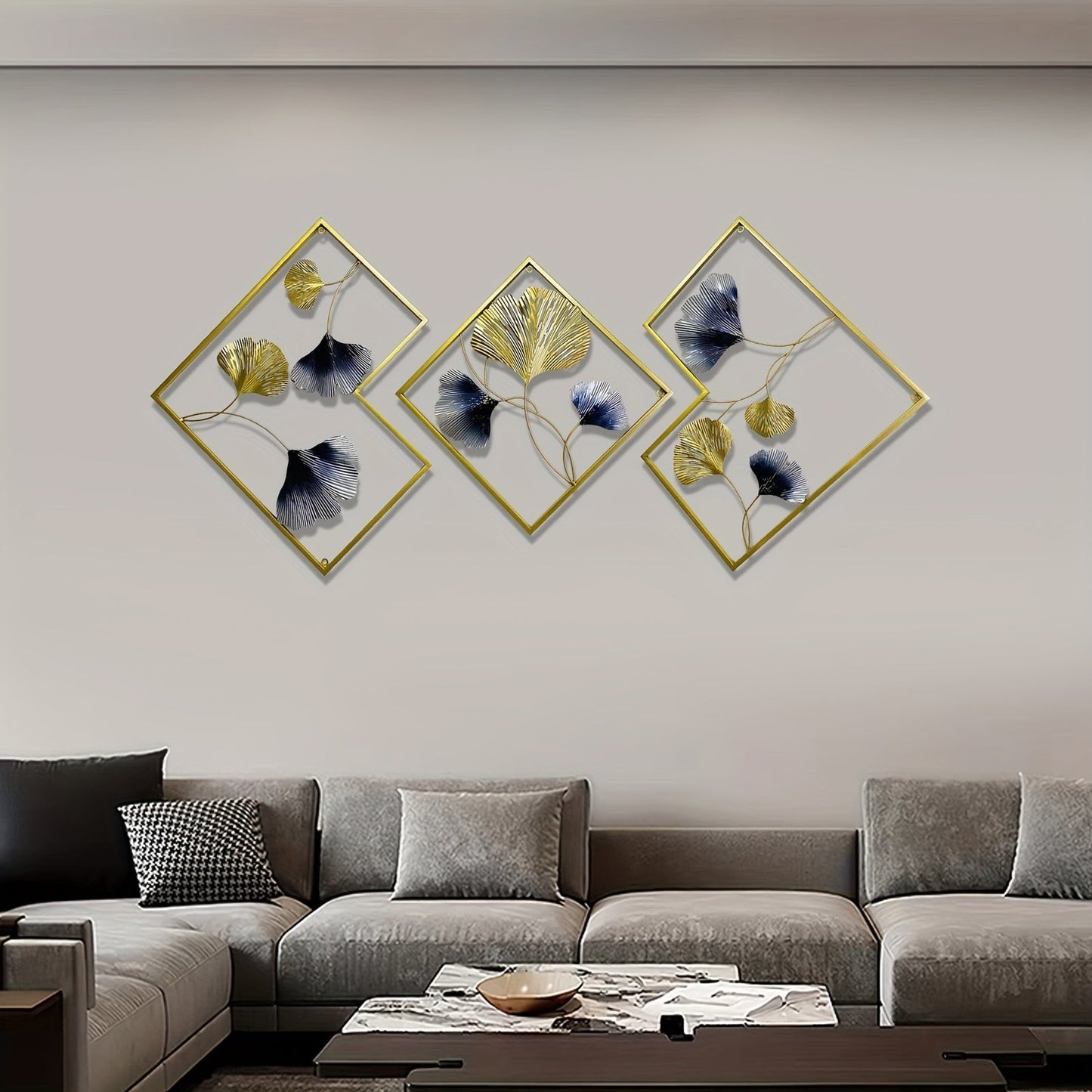 Ensemble de 3 Décorations Murales Dorées Ginkgo Eclipta