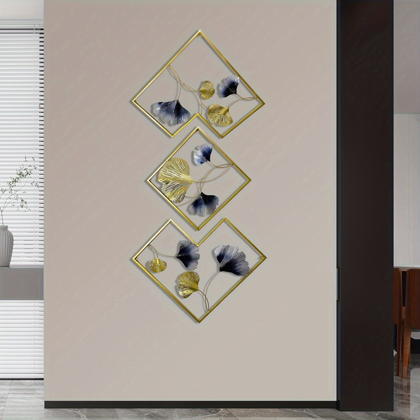 Ensemble de 3 Décorations Murales Dorées Ginkgo Eclipta