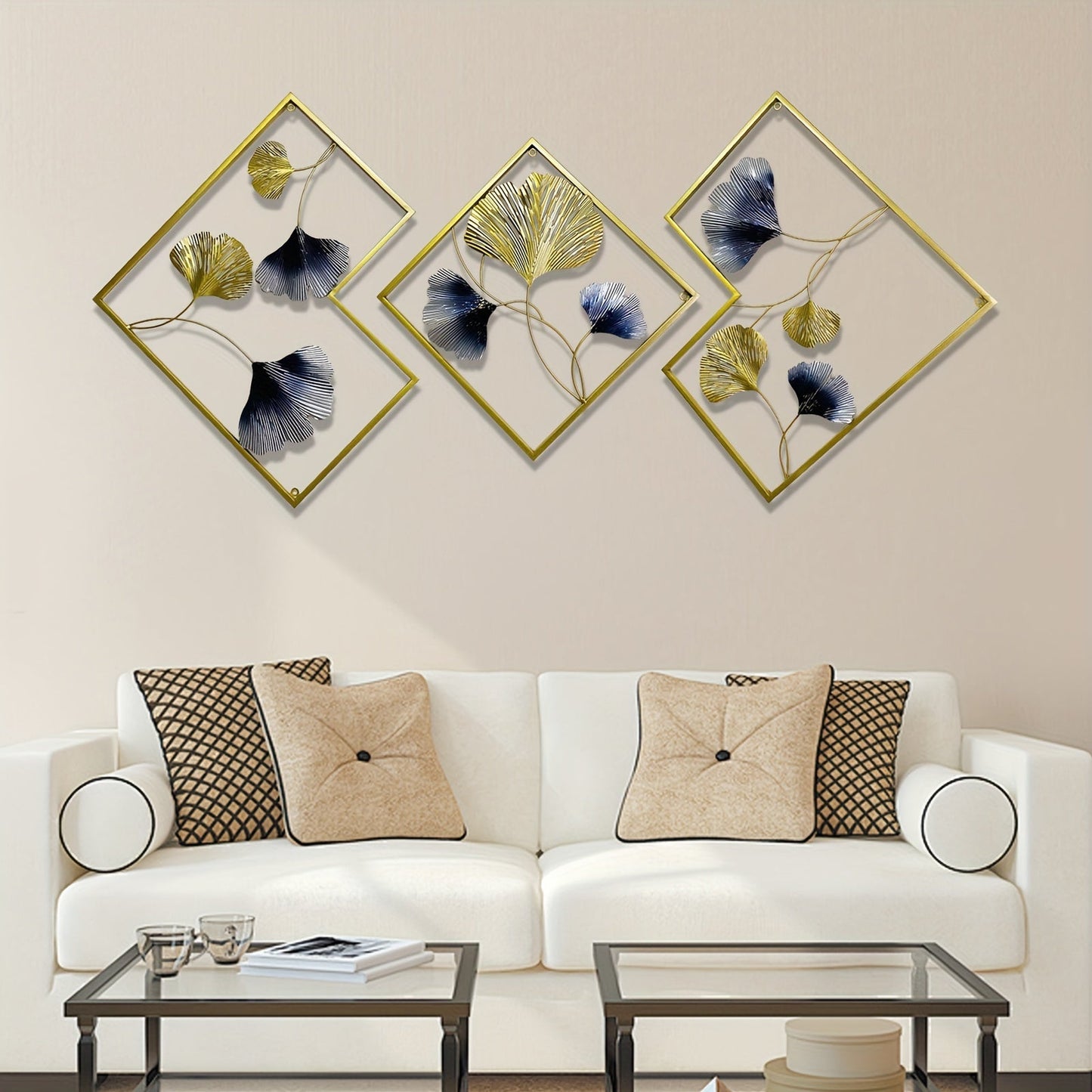Ensemble de 3 Décorations Murales Dorées Ginkgo Eclipta