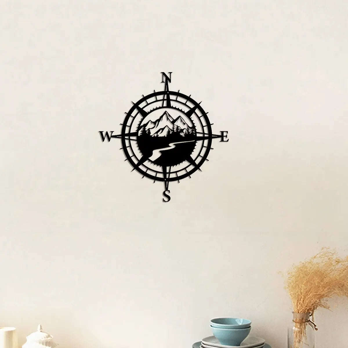 Suspension Murale en Métal  avec Motif de Boussole Eclipta