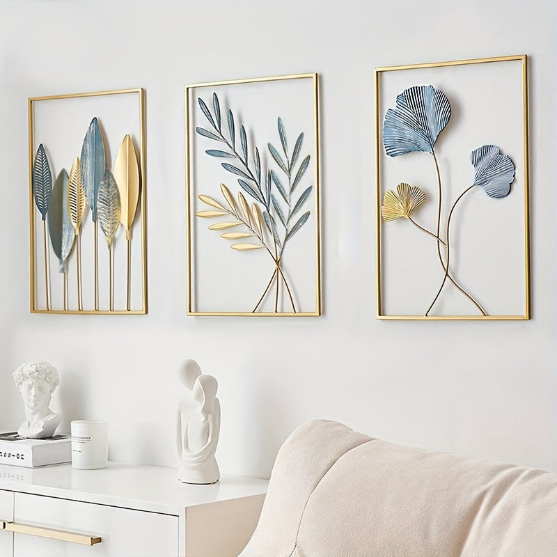 Art Minimaliste en Métal 3 Pièces Doré Eclipta