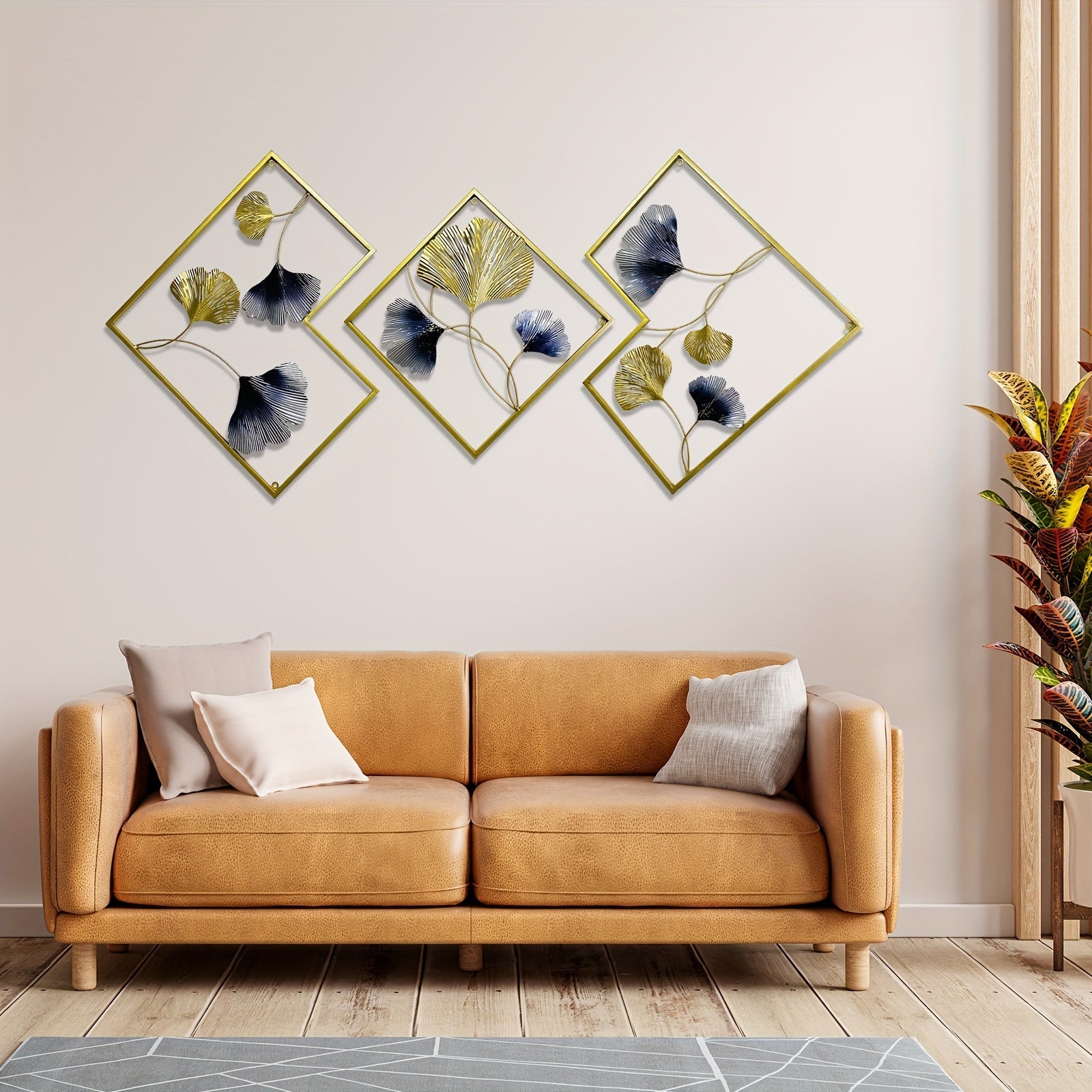 Ensemble de 3 Décorations Murales Dorées Ginkgo Eclipta